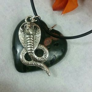 Snake cobra necklace black leather cord New